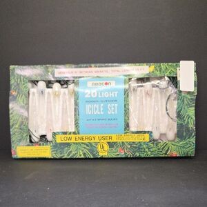 Vintage Christmas Icicle lights original box holiday decoration Beacon 1981